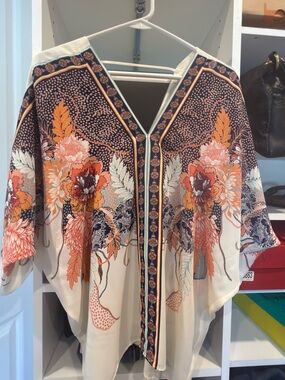 Rose + Olive Navy Floral Kimono Cardigan Blouse Size
